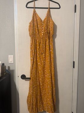 Floral Mustard Maxi Dress with Spaghetti Straps